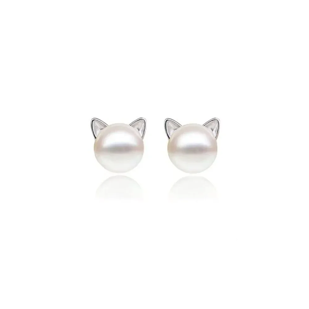 Silver Pearl Cat Earrings 😻
